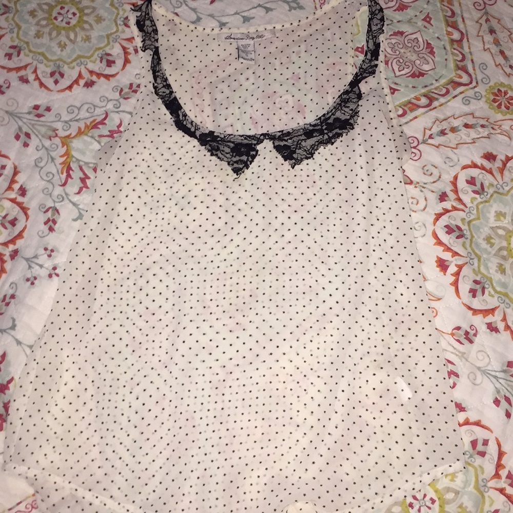 Sheer star tank top with black lace collar
